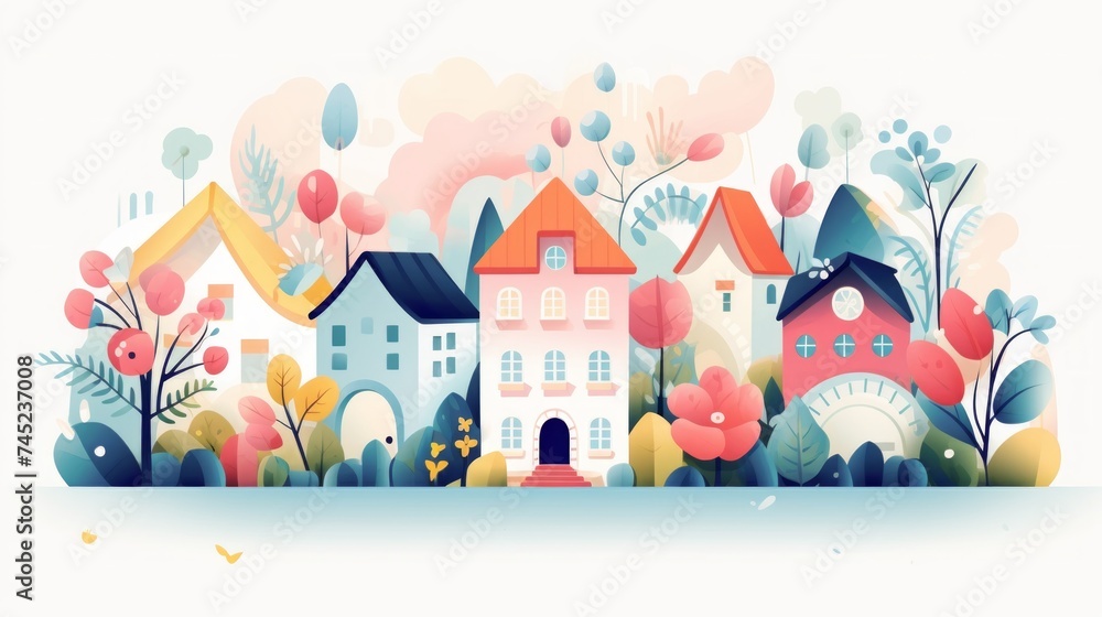 Poster generative ai describe a village where every house looks like something out of a fairy tale, with ro