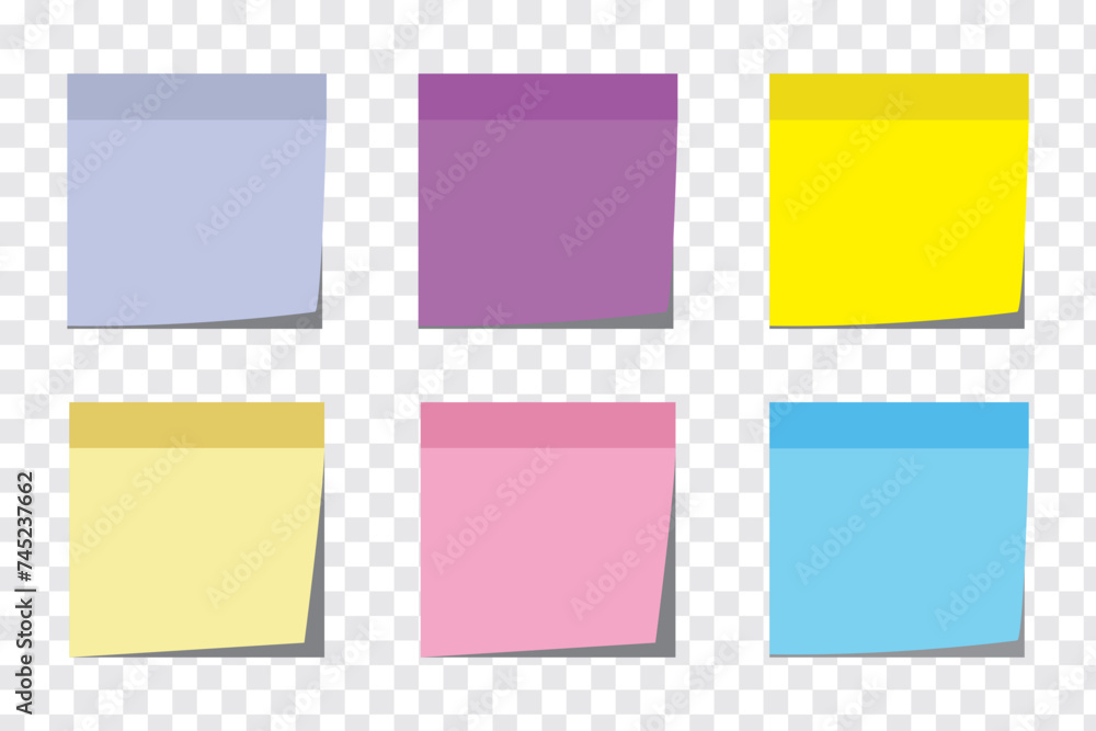 Poster multicolor post it notes isolated on transparent background. colored sticky note set. vector realist