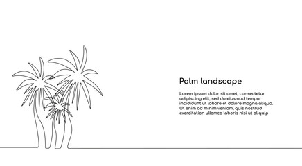 Fototapeta na wymiar Palm trees, palm landscape. Hand drawing one solid line. Vector.