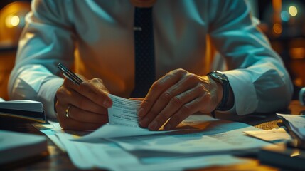 Work from Home, Business people hands working in Stacks of paper files for searching information on work desk home office, business report papers,piles of unfinished documents achieves with clips