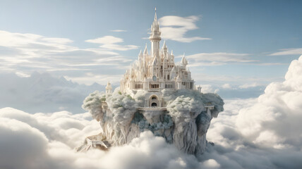 Extremely detailed,, ultra-realistic ivory castle that looks like it's above the clouds.