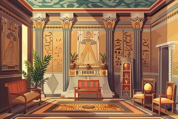 Room interior in ancient Egyptian style. AI