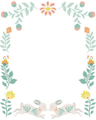 Fototapeta na wymiar Frame made from folk art design elements. Folk flora and fauna vector illustration isolated on white background. Hand drawn folk flowers. Scandinavian traditional motif