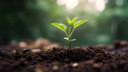 Fototapeta premium Picture of delicate young plant growing from soil 