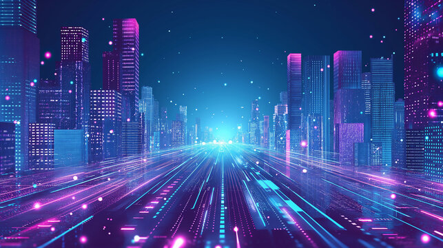 Vector showing city architecture neon light effect modern technology concept, science, future technology Vibrant Disco Lights Background Illustration © atitaph