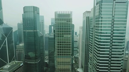 international corporations and banks in modern city skyscrapers and office buildings