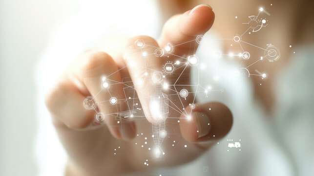 Fingertip Glowing Digital Network Connection Concept with Innovative Technology Illustration