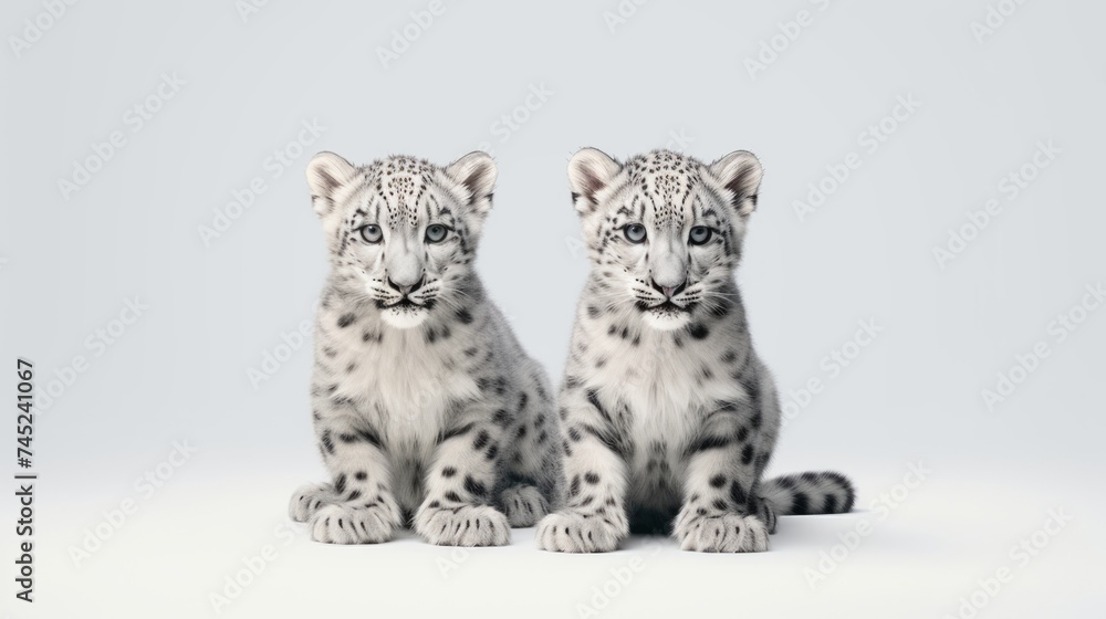 Poster Generative AI Enigmatic snow leopards in different positions.