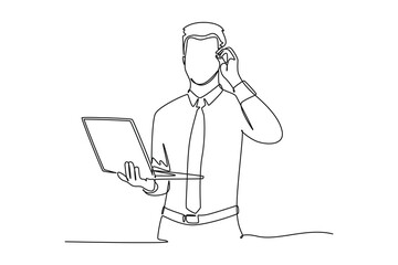Continuous one line drawing business technology concept. Doodle vector illustration.