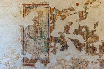 frescoes of the Santa Lucia church in the  archaeological area of Balsignano (10th century), Modugno town, Bari province, Puglia region in souther Italy