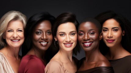 Fototapeta premium diversity of skin colors and women happy with makeup for cosmetic skincare