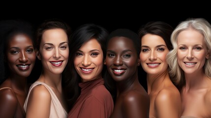 Fototapeta premium diversity of skin colors and women happy with makeup for cosmetic skincare