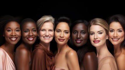 Obraz premium A group of people with beauty and many nationalities,beautiful ladies in black tops and with different skin and hair colour.