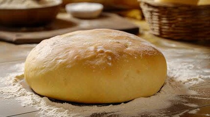 Dough ball in flour, key ingredient for baking buns
