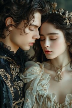 Intimate Renaissance Couple in a Tender Embrace