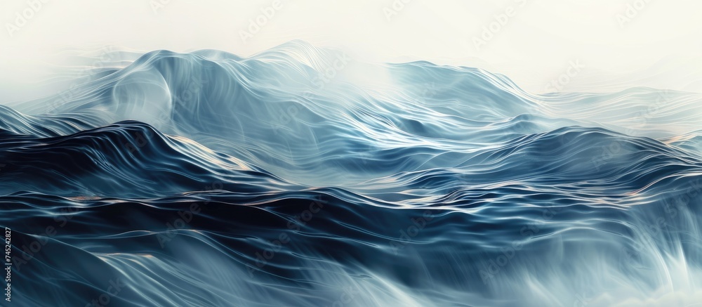 Poster a vibrant painting capturing the forceful movement of a wave in the ocean, depicted with abstract st