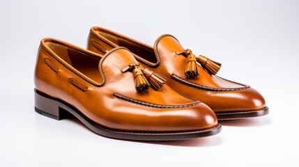 Men's tan leather loafers with tassels Generative AI