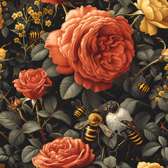 bouquet of roses a flower pattern wallpaper ai generative 