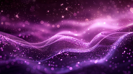 Obraz premium abstract background with a digital wave of purple particles, dotted with shining stars and light points.
