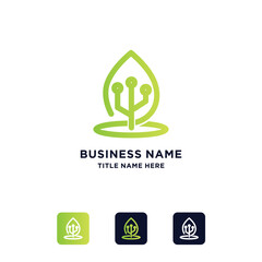 majestic leaf technology logo with line concept