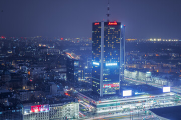 Warsaw, Poland December 15, 2023; Night landscape of the capital city of Warsaw, Poland. - obrazy, fototapety, plakaty