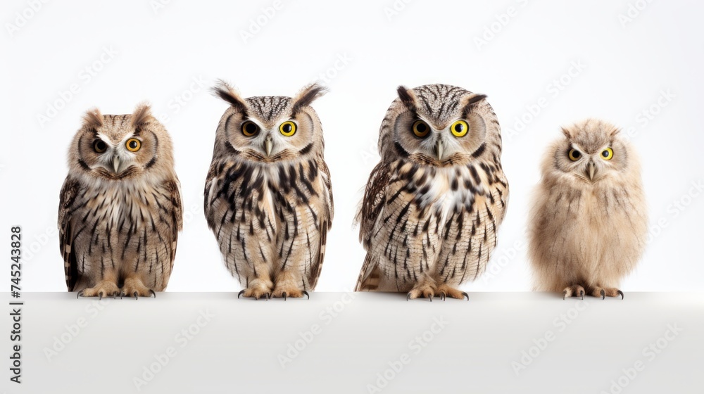 Poster Generative AI Mysterious owls perched in different poses.