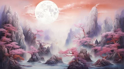 Photo sur Plexiglas Rose clair Generative AI Otherworldly landscapes with fantastical elements aquarelle