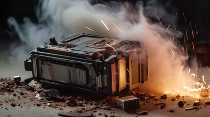 Fire covers battery ,Fire is burning the battery, it is dangerous to use the battery.