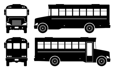 School bus on a white background. Vehicle icons set view from the side, front, back, top