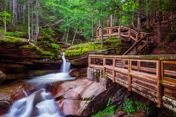 Sabbaday Falls in White Mountain National Forest NH, scenic viewing platform