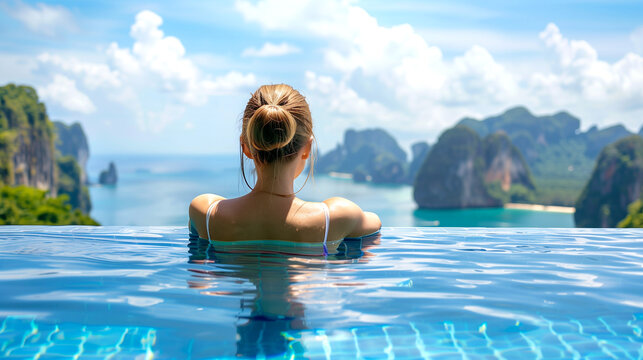 spa - woman in health pool for relaxation