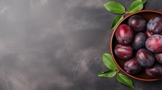 Ripe plums in bowl