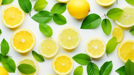 Slice lemon and lime with green leaves