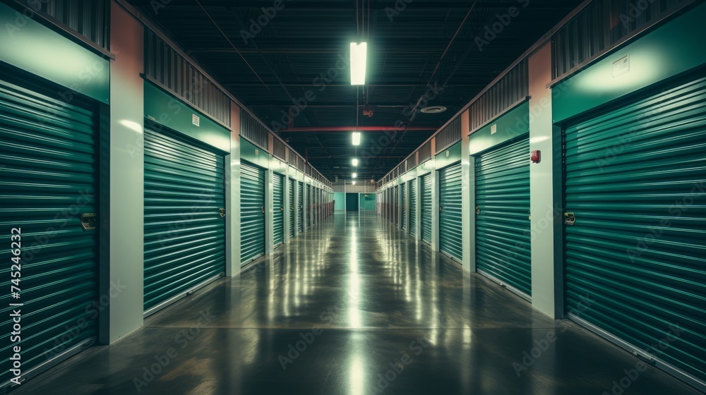 Aufkleber generative ai self-storage corridor green view