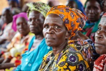 Woman in a crowd of others, in the style of African traditions, traditional arts of africa, International Widows Day.