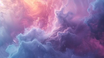 A tranquil cosmic scene in an abstract galaxy cosmos, with soft pastel hues creating a serene and ethereal background. - obrazy, fototapety, plakaty