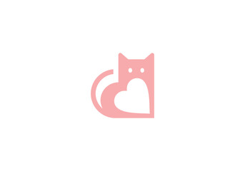 simple heart and cat logo. love pet care linear style concept creative design