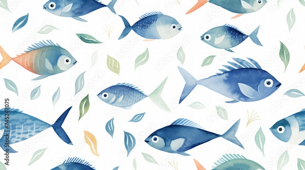 Poster Generative AI Simple aquarelle fish pattern