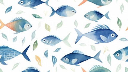 Generative AI Simple aquarelle fish pattern