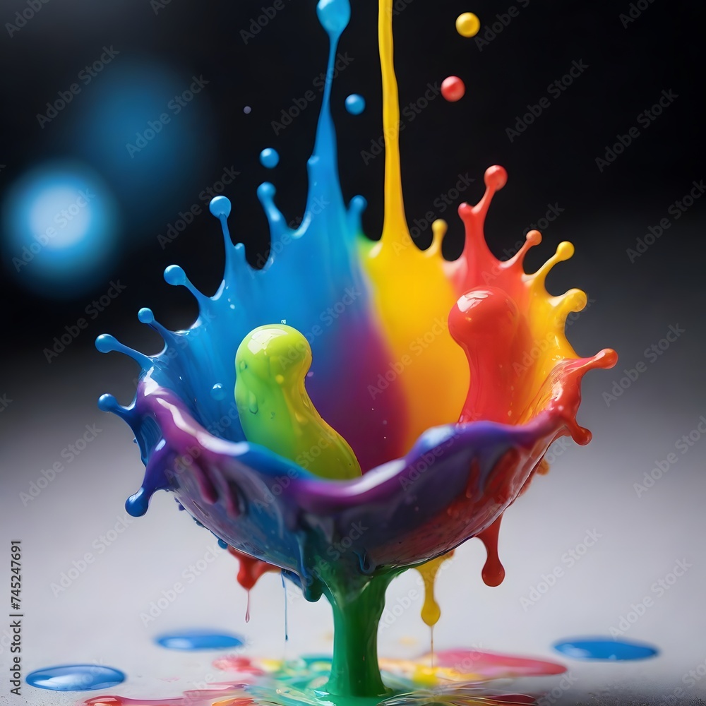 Poster a chaotic burst of multicolored paint creates a stunning abstract sculpture. this image captures the