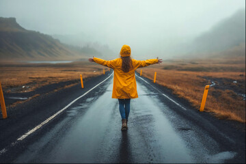 a woman is balancing on a_road in the middle of the street