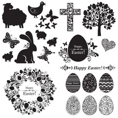 Fototapeta premium Vintage Easter Set. Collection of design elements isolated on White background. Vector illustration 