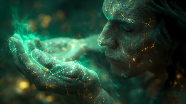 Mystic person with scattered skin: Enchanted Light in the Shadows