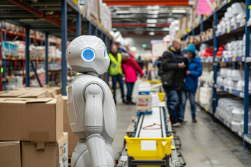 Against the backdrop of bustling activity, the humanoid robot stands at the conveyor belt alongside human operators, their combined efforts ensuring the seamless progression of goo