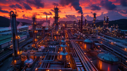 Close-up of Equipment of oil refining, Oil and gas refinery area, Industrial