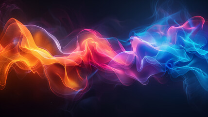 An artistic banner portraying dark abstract backgrounds against which neon-colored waves pulse and glow, evoking the visual energy of sound waves.