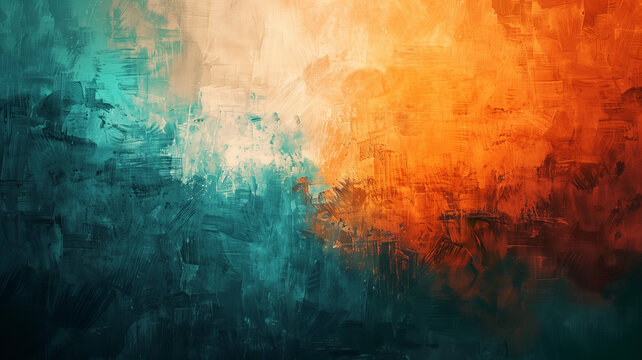 An artistic banner with an abstract background, highlighting a delicate brushstroke texture that fades from a vibrant orange to a serene teal.