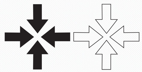 Obraz premium Inward arrow icon vector. Four Arrows icon sign symbol in trendy flat style. Set elements in colored icons. Arrow pointing center vector icon illustration isolated on white background