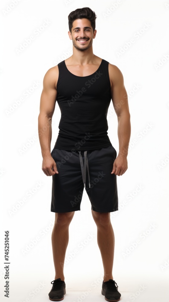 Poster stock image of a man in athletic wear on a plain white background generative ai
