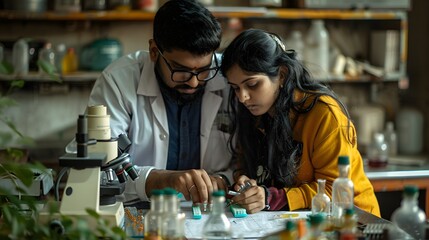 Indian research scientists in their laboratory